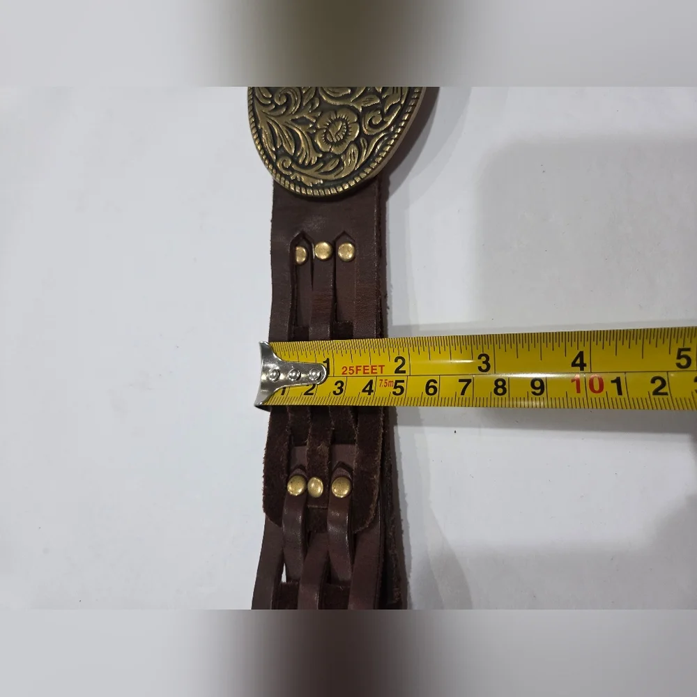 Elegant Brown Braided Belt with Brass Buckle